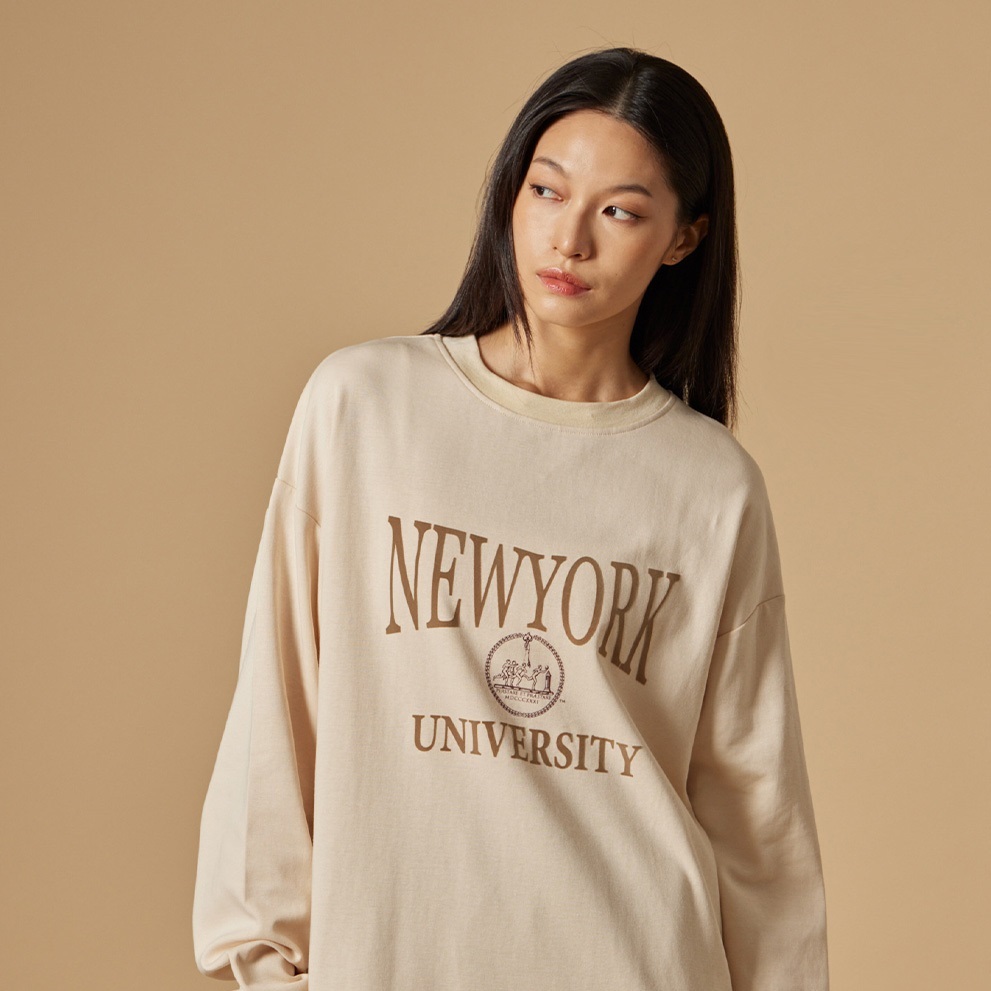 NCAA  紐約Logo 薄長T  植絨 淺卡其  中性 7355100431