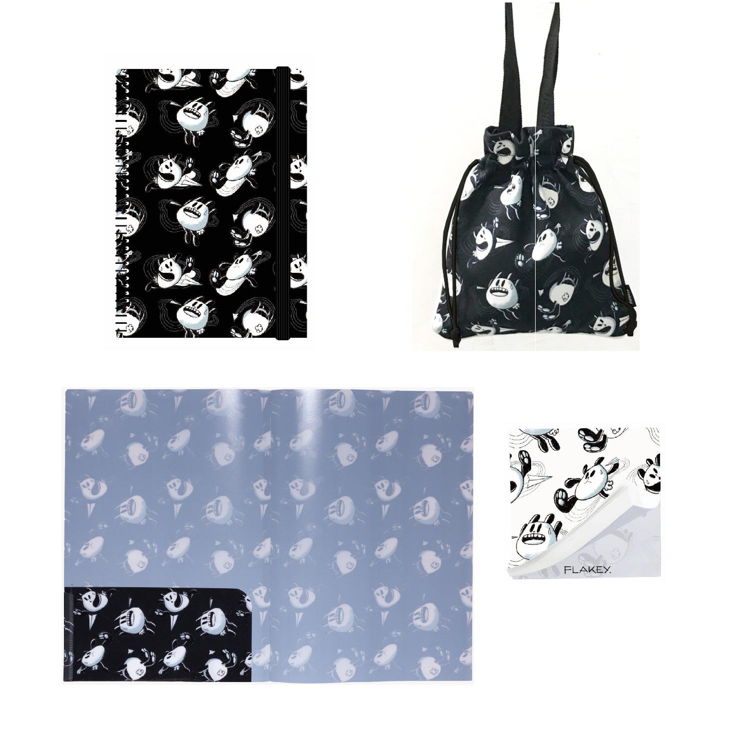 黑色肥嘢放飛機Monogram「又係記事簿冇事記乜好」硬皮肥Note Book套裝(黑Monogram記事薄 + 黑Monogram Lunch Bag + 黑Monogram塑料全開檔案夾 + 白Monogram款Memo)