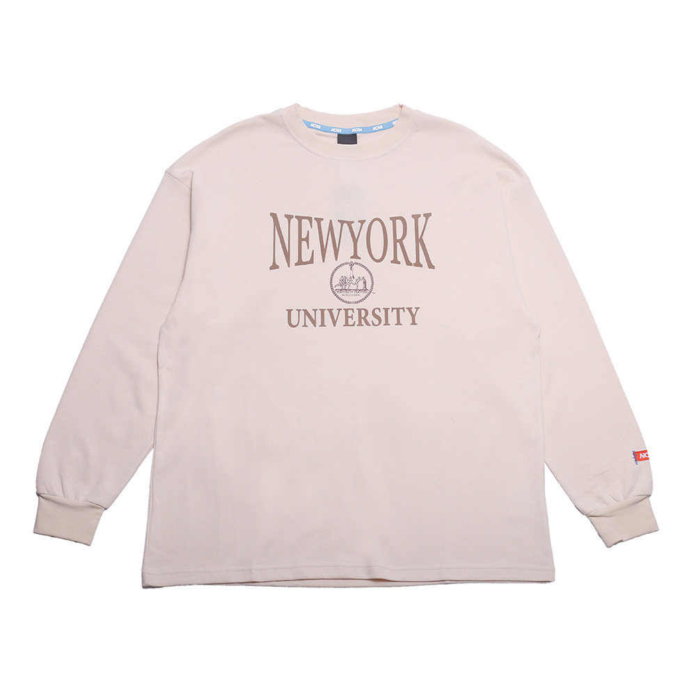 NCAA  紐約Logo 薄長T  植絨 淺卡其  中性 7355100431