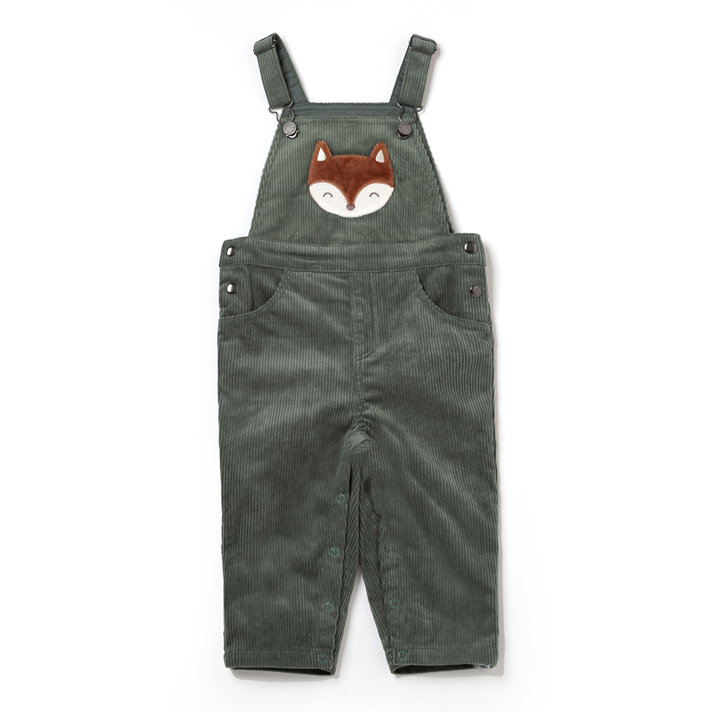 PIPPY 可愛狐狸刺繡彈性棉吊帶褲 墨綠