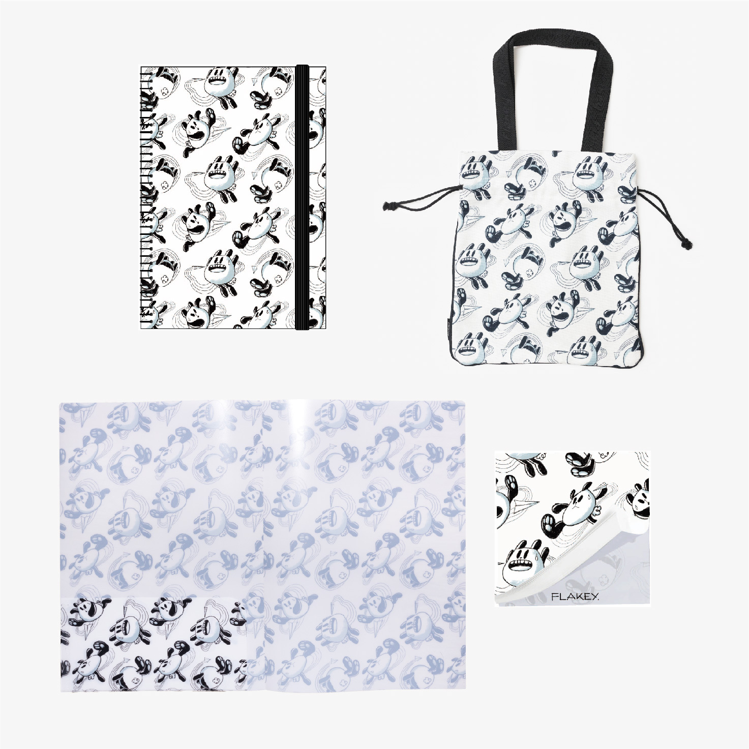 白色肥嘢放飛機Monogram「又係記事簿冇事記乜好」硬皮肥Note Book套裝(白Monogram記事薄 + 白Monogram Lunch Bag + 白Monogram塑料全開檔案夾 + 白Monogram款Memo)