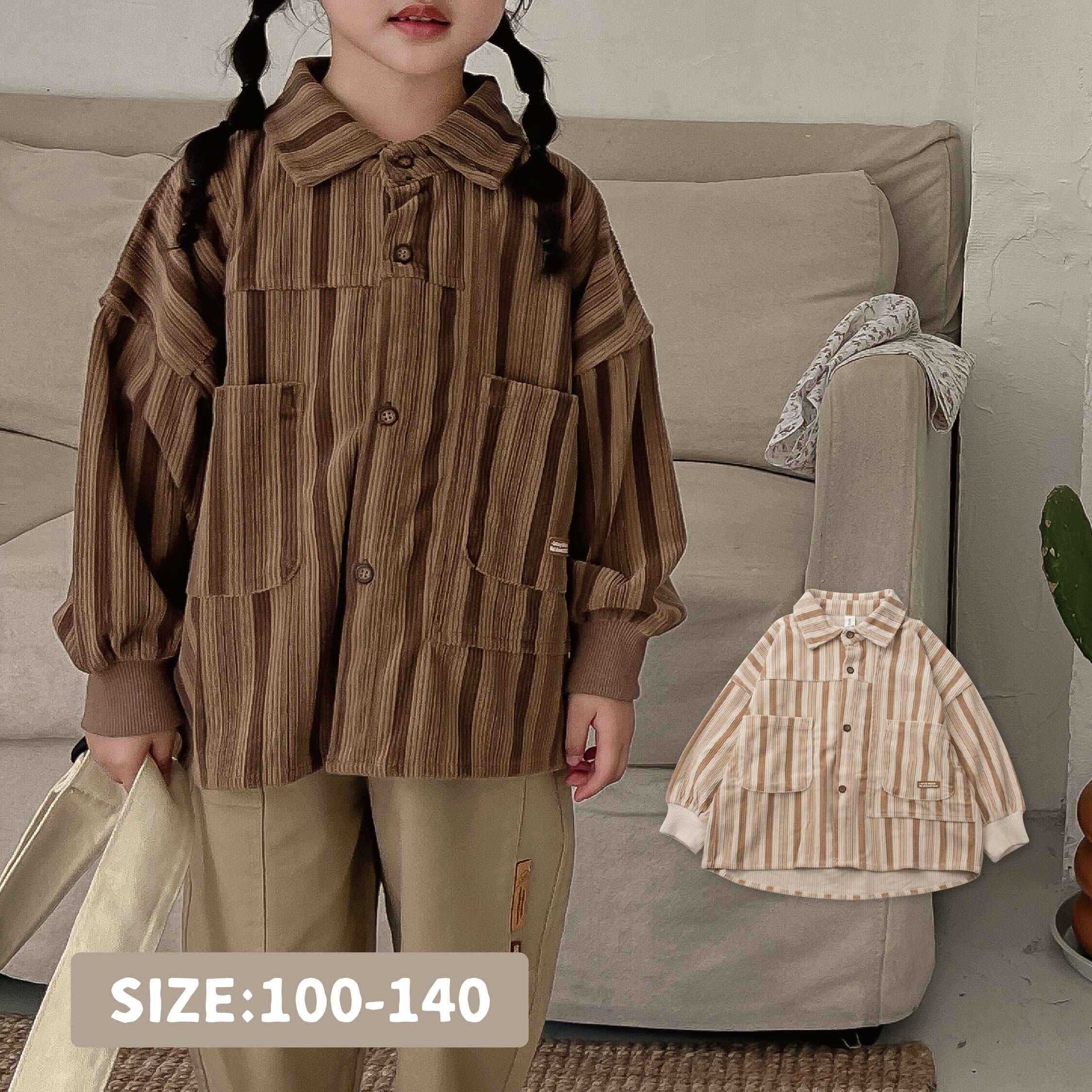 【H35072】經典漸層直條燈心絨上衣/襯衫