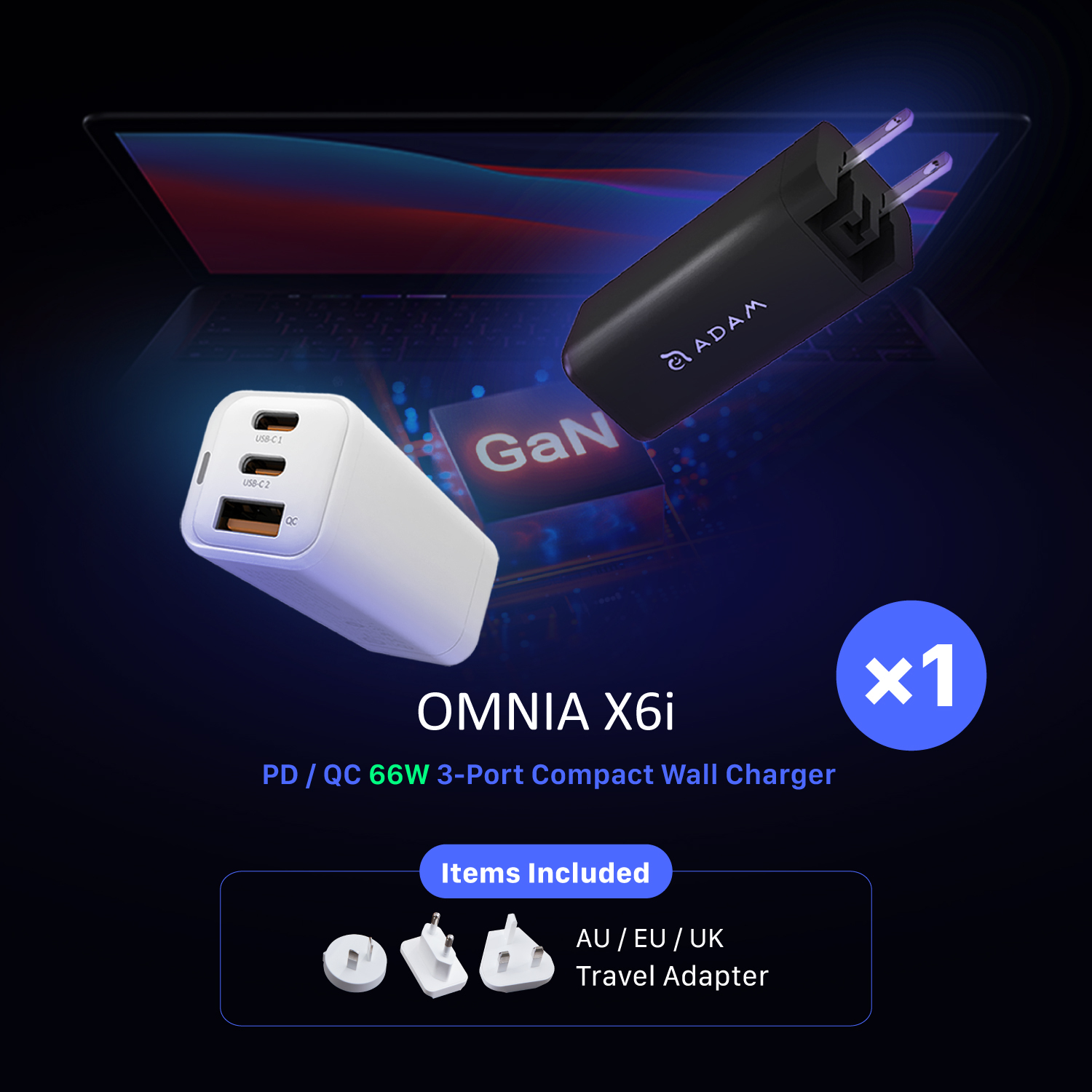 OMNIA X6i USB-C PD / QC 66W 3-Port Compact Wall Charger