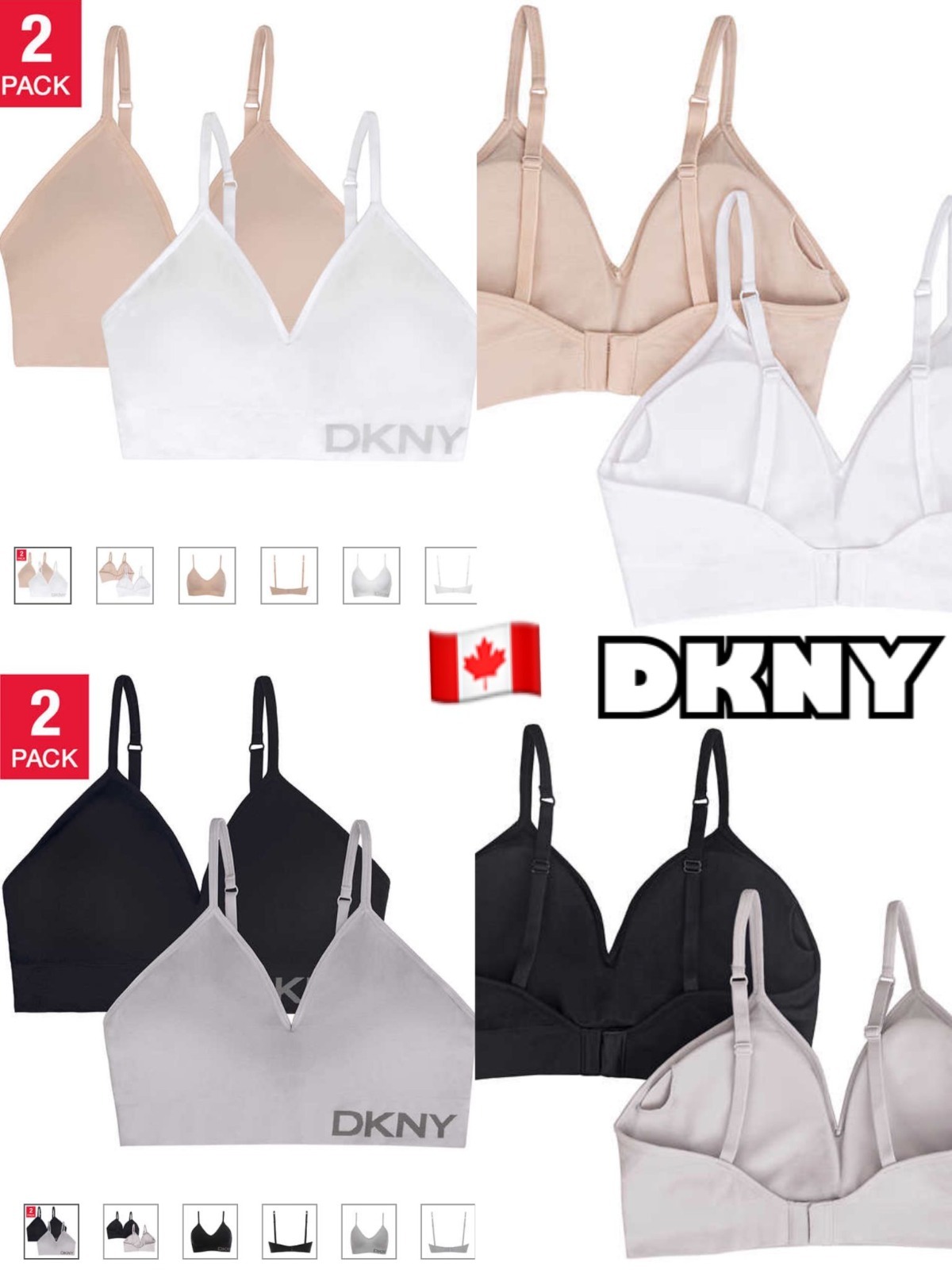 DKNY Women's Seamless Bralette, 2 Pack, Pink/Gray, Medium