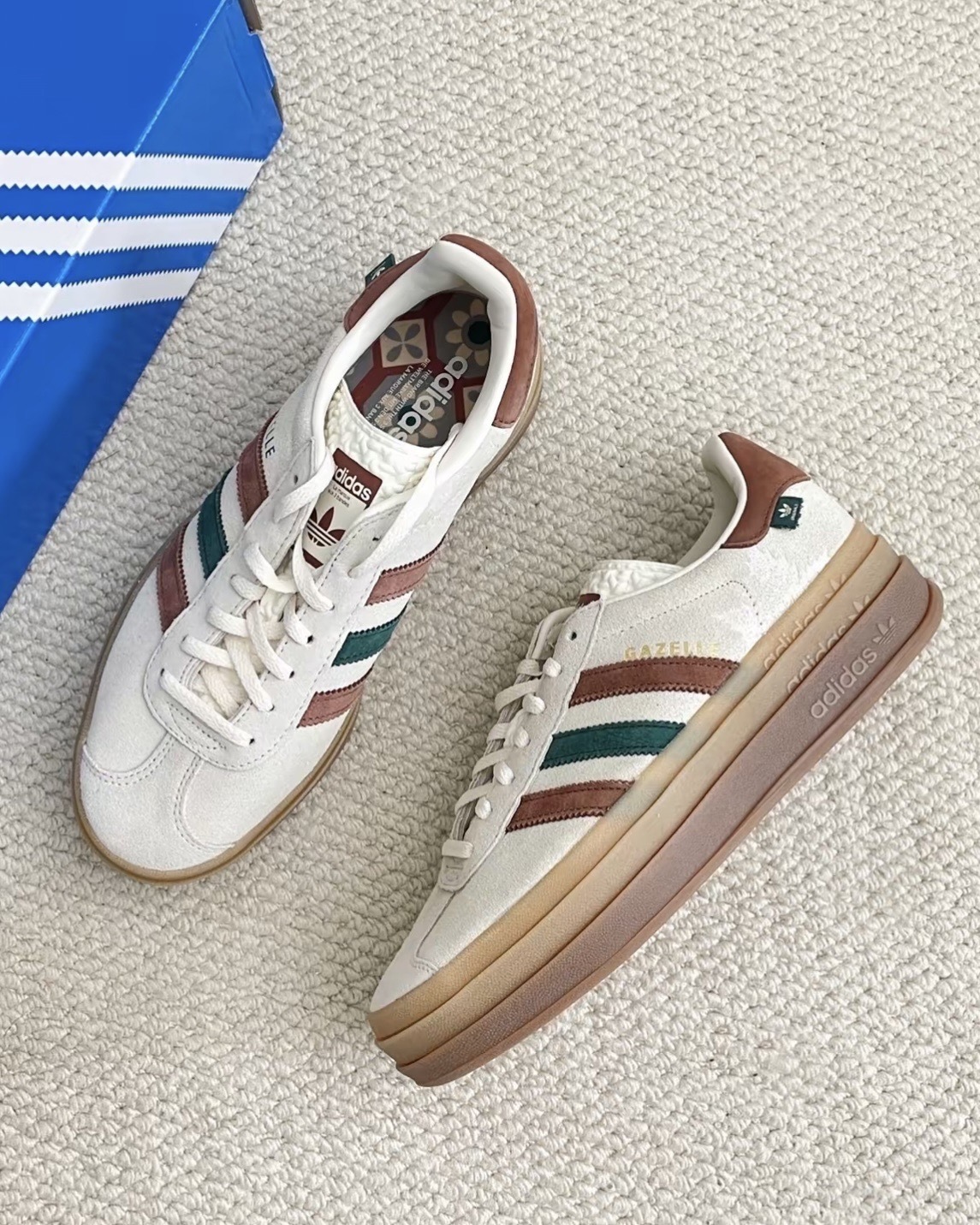 ADIDAS ORIGINALS GAZELLE BOLD 增高復古休閒鞋 IG3685｜奶茶厚底女鞋