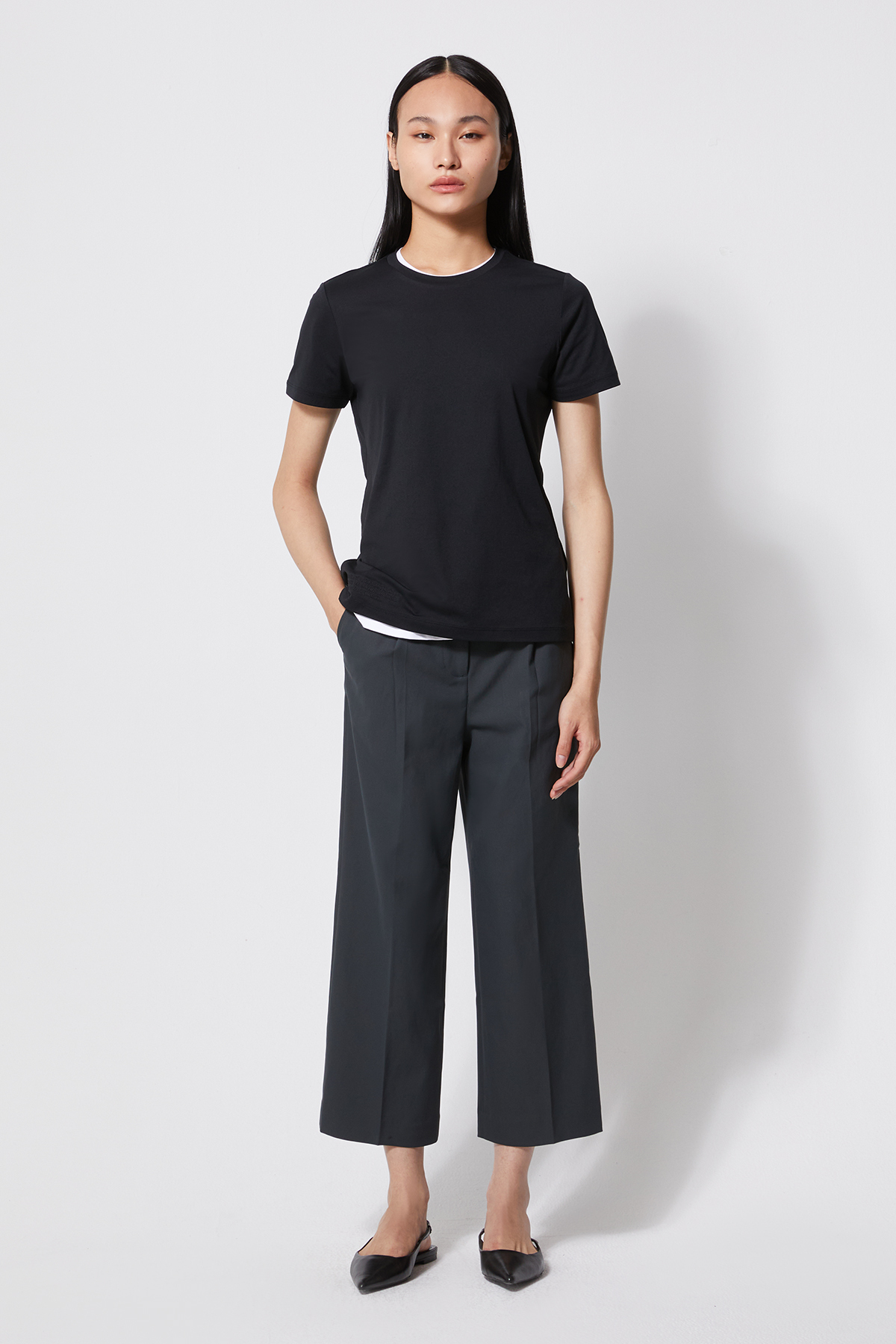 BIZ 防潑水打褶西裝褲 女（鐵灰）