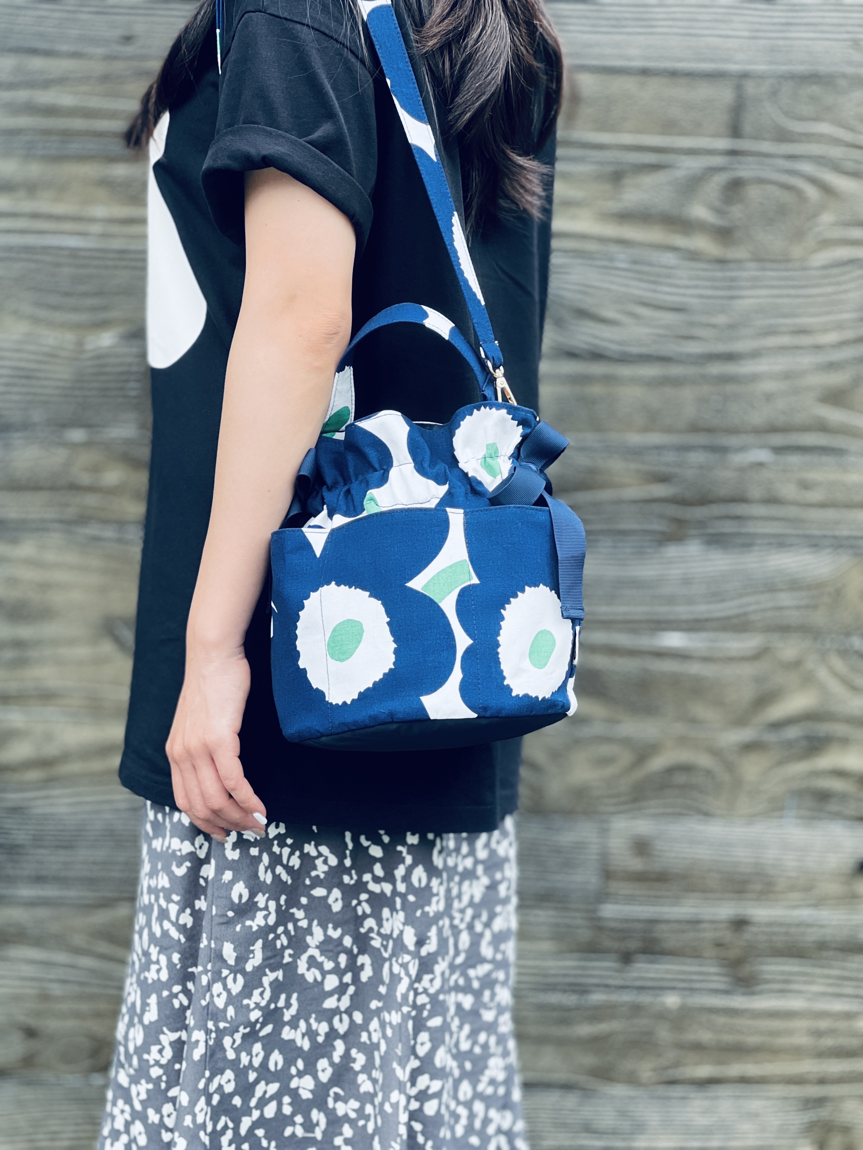 Bucket Bag | Marimekko Finland Limited fabric | Navy x green