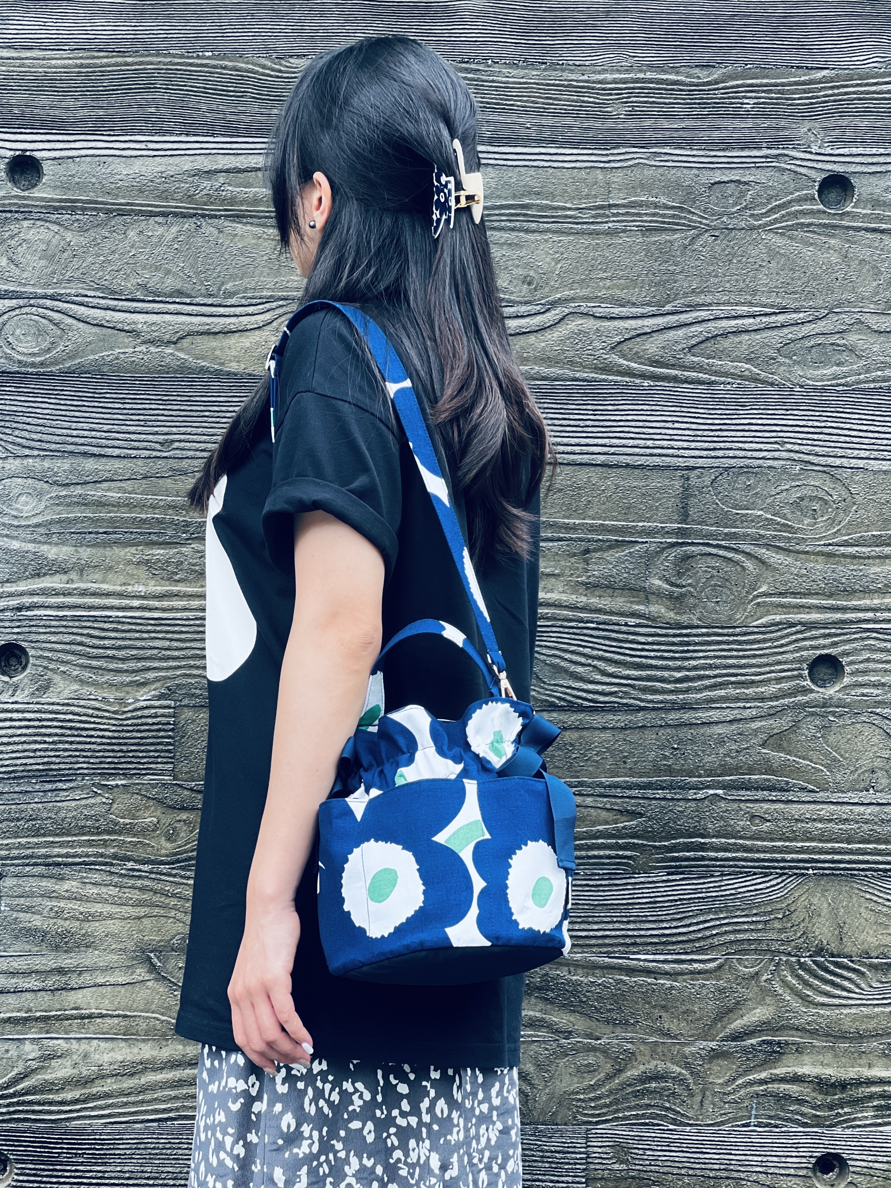 Bucket Bag | Marimekko Finland Limited fabric | Navy x green