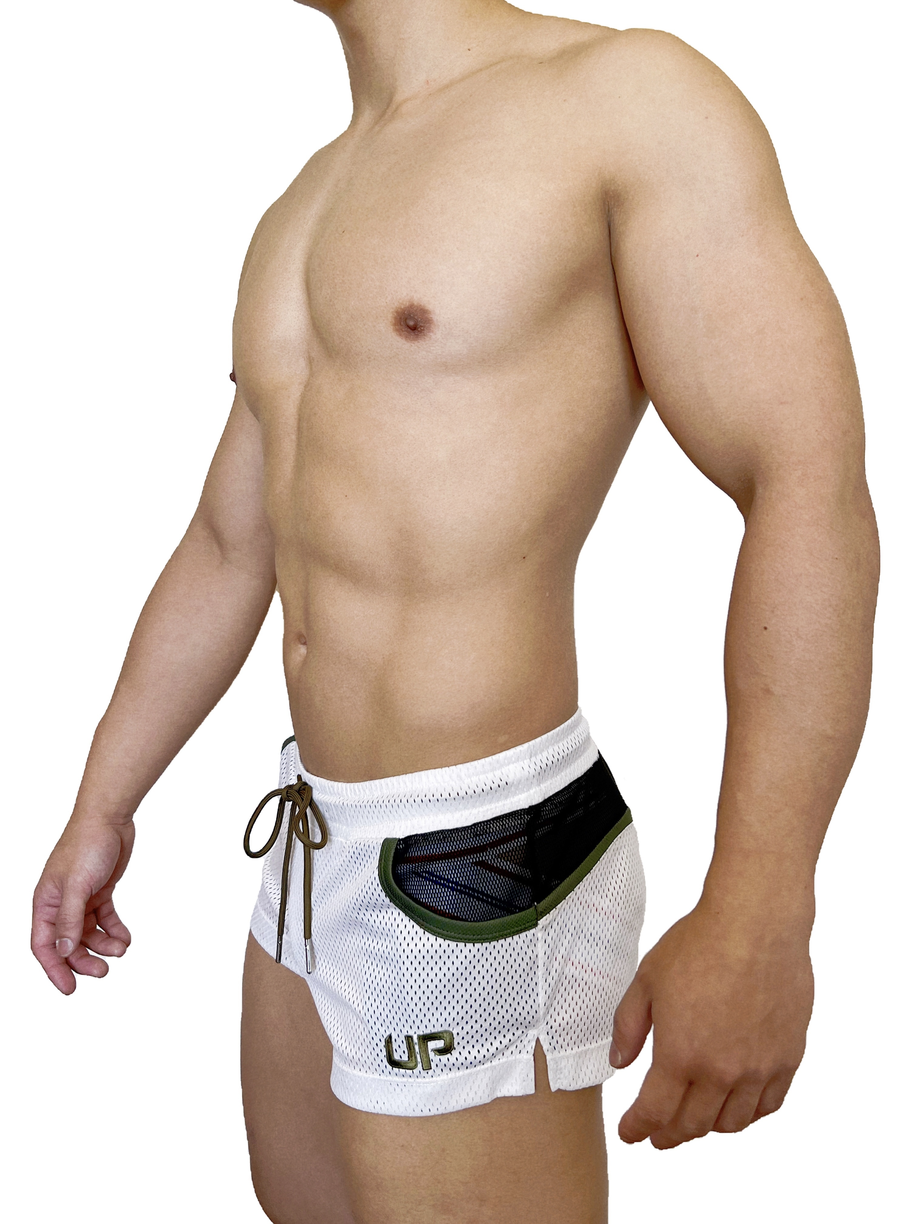 UP For Fun Mini 超短運動褲 透視白/軍綠