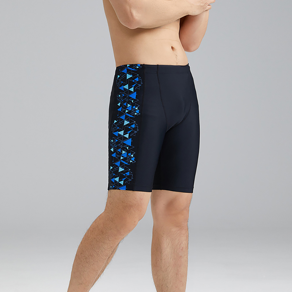 男士數碼印花 V-Cut 五分泳褲 - 黑/藍