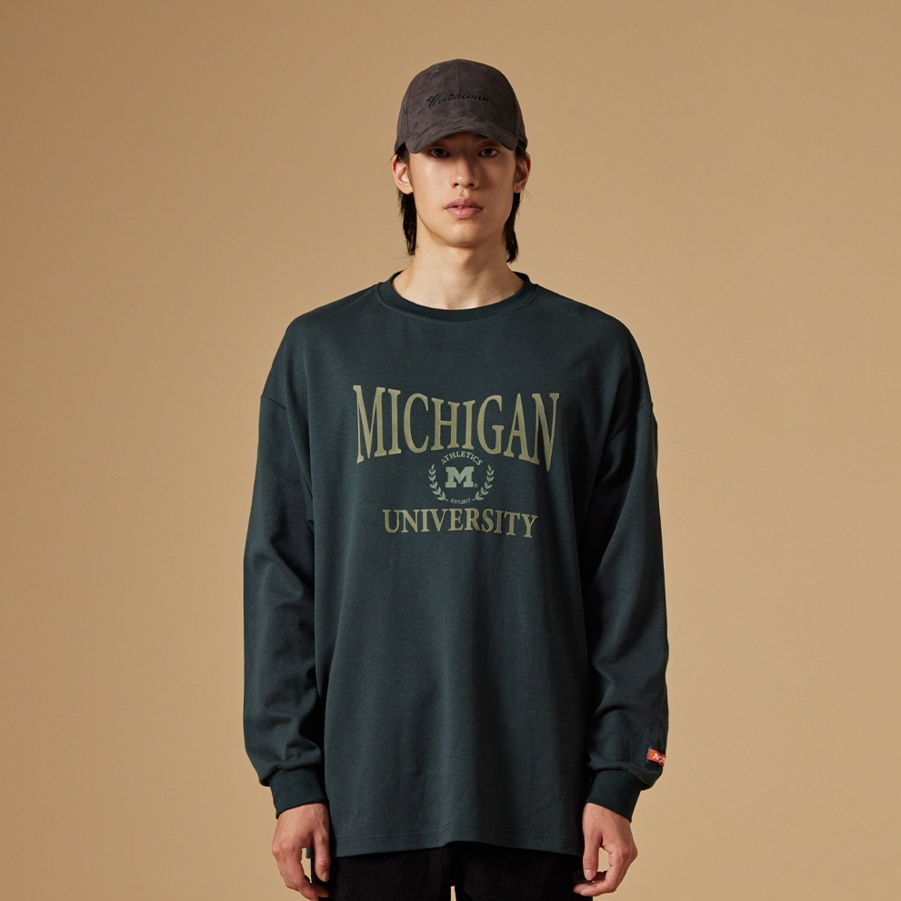 NCAA 長T 深綠色 密西根LOGO 休閒 薄長T 中性 7355100570