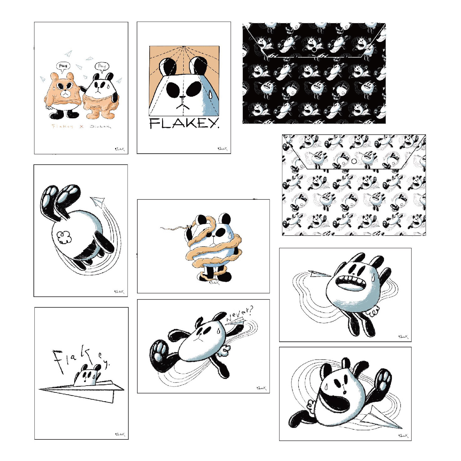 肥嘢放飛機Monogram塑料文件袋套裝(黑色+白色) +「小克撩隻龜寄張畀阿輝」無郵票postcard set(A-H款) +「貼紙貼响邊跌咗落地氈」好快甩貼紙 (A款)