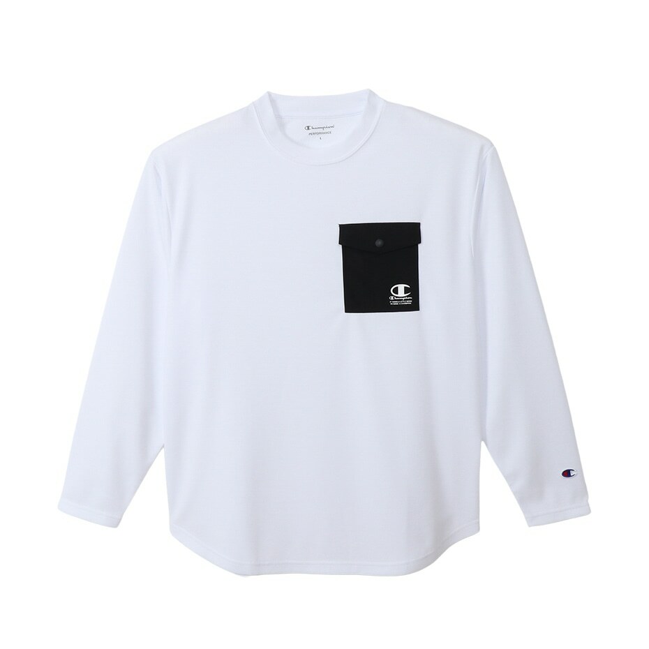 男款 -SPORTS  簡約素色快乾口袋長袖TEE-白色（C3-YS406-010）