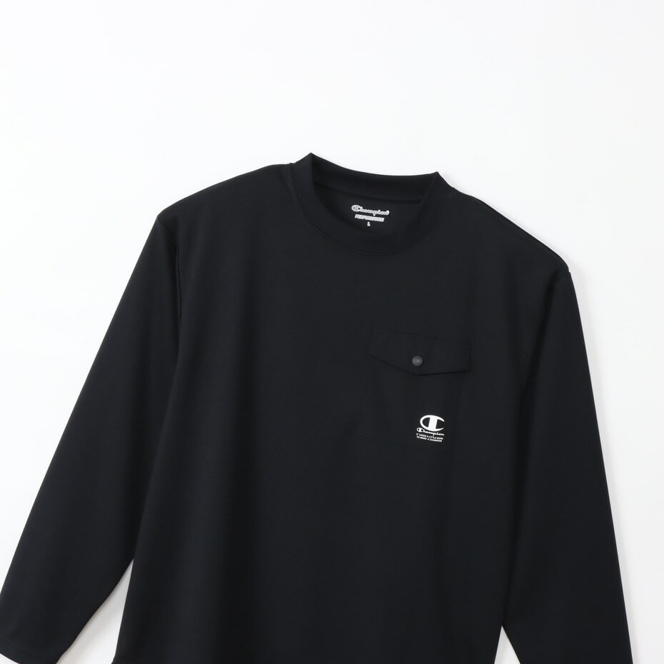 男款- SPORTS系列 簡約素色快乾口袋長袖TEE-黑色（C3-YS406-090）