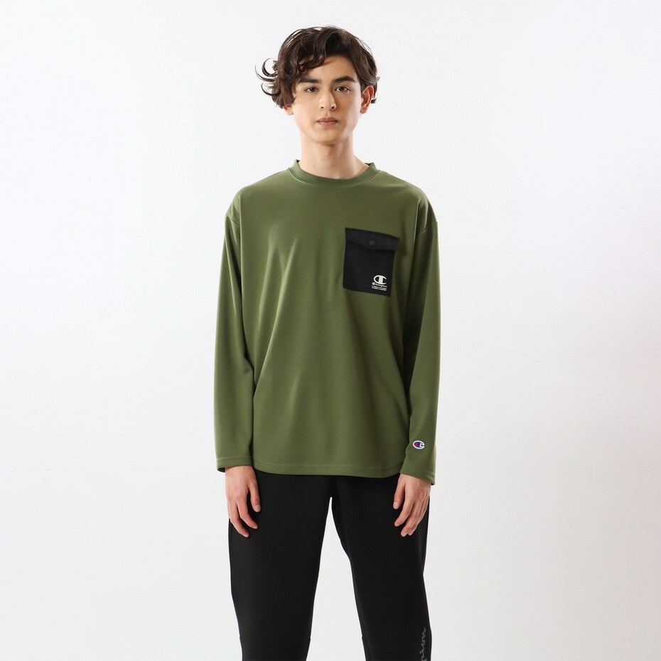 男款-SPORTS系列 簡約素色快乾口袋長袖TEE-橄欖綠（C3-YS406-655）