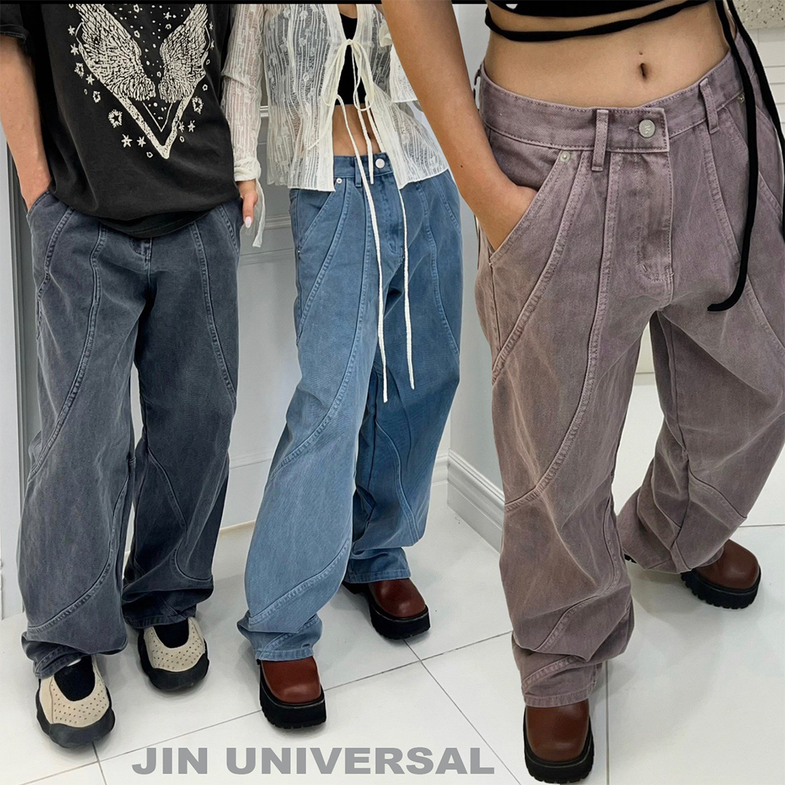 🇰🇷 JIN UNIVERSAL 裁線分割 刷色 牛仔褲 長褲