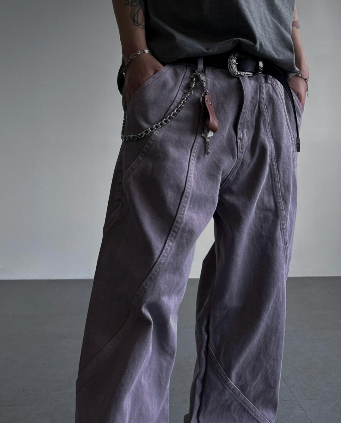 🇰🇷 JIN UNIVERSAL 裁線分割 刷色 牛仔褲 長褲