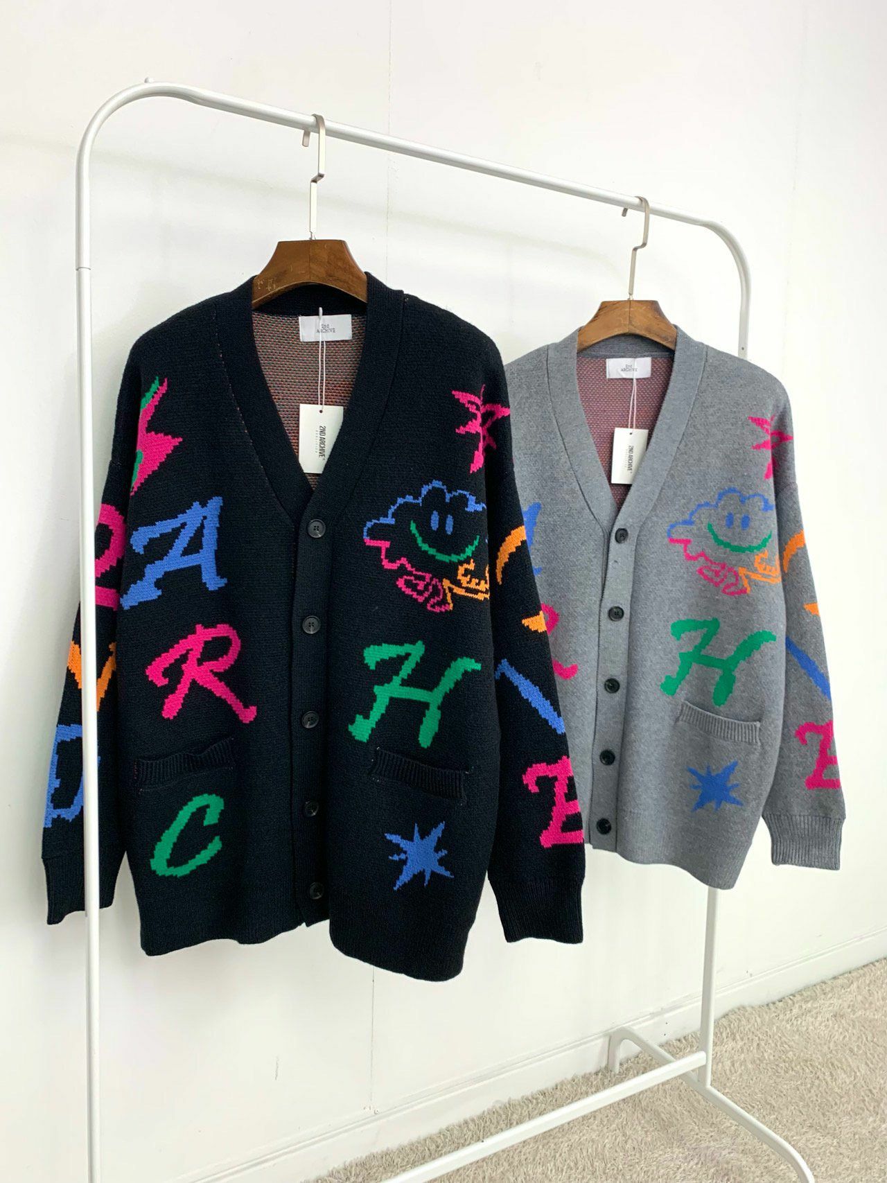 英文字圖案開胸針織外套 2nd ARCHIVE-028JK