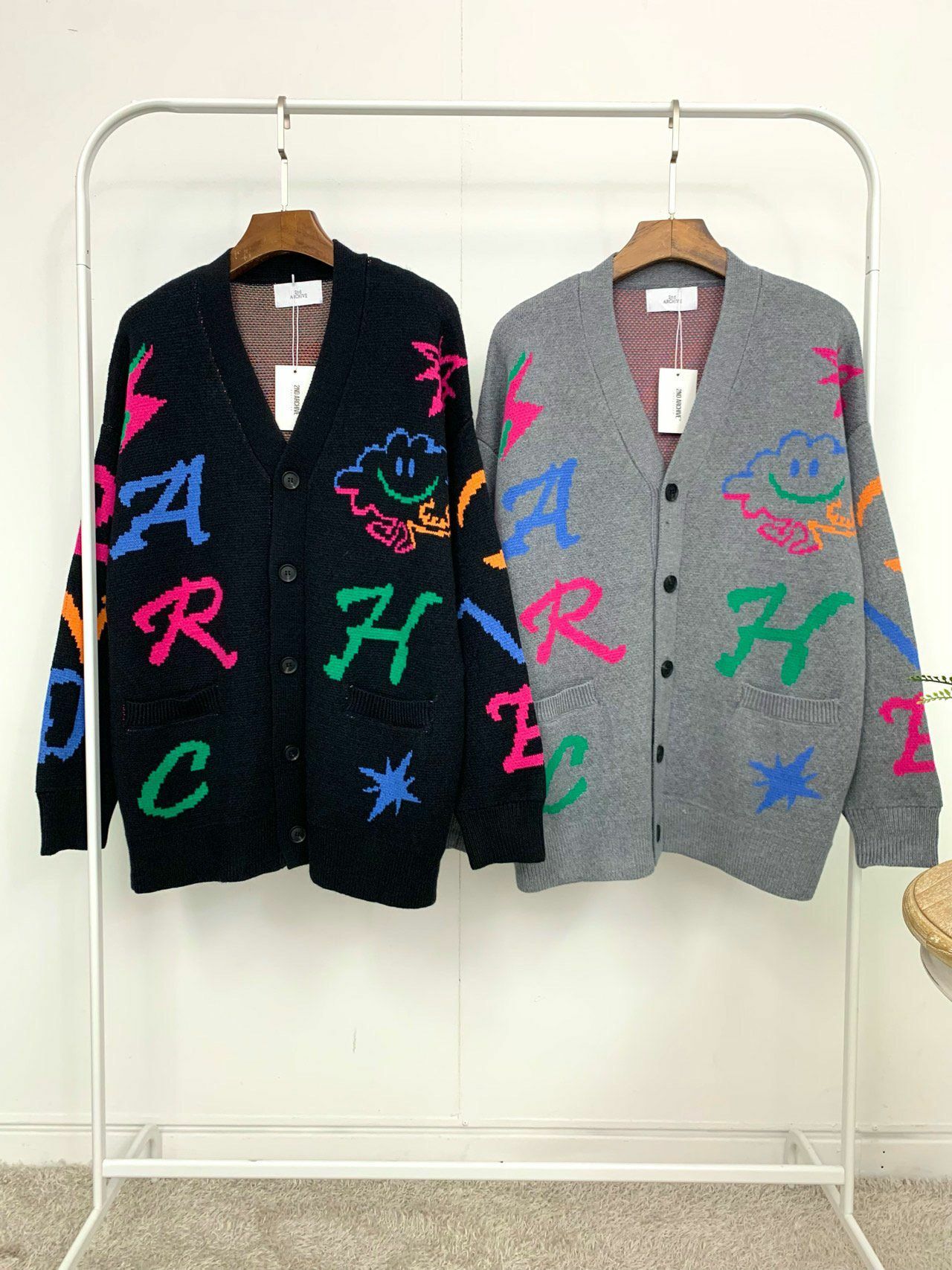 英文字圖案開胸針織外套 2nd ARCHIVE-028JK