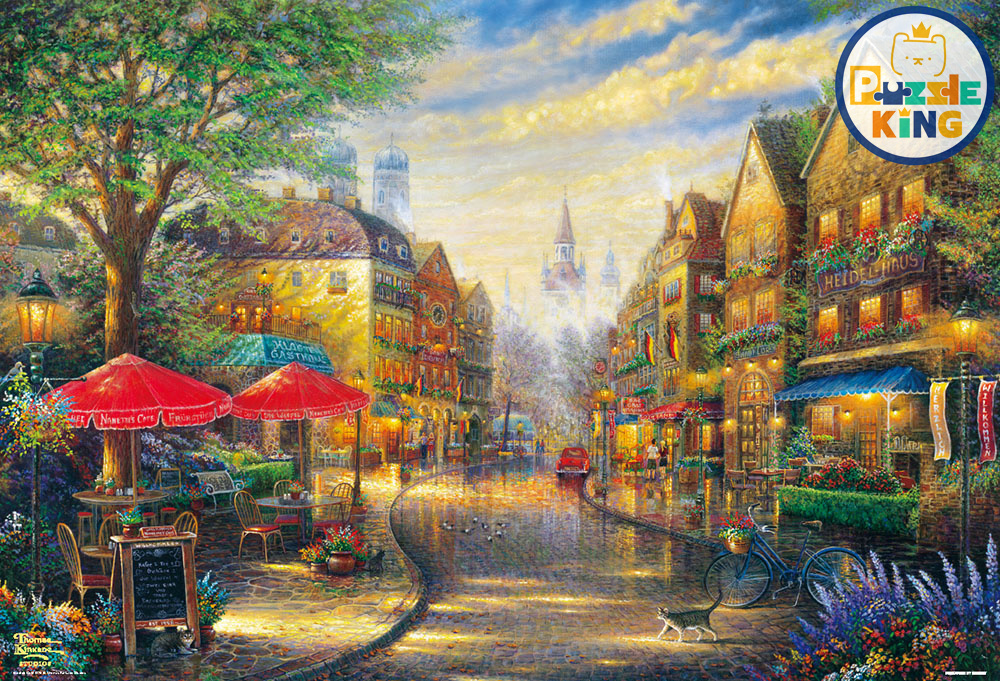 鮮花在陽光下透過樹林綻放的咖啡館 (畫布紋理)