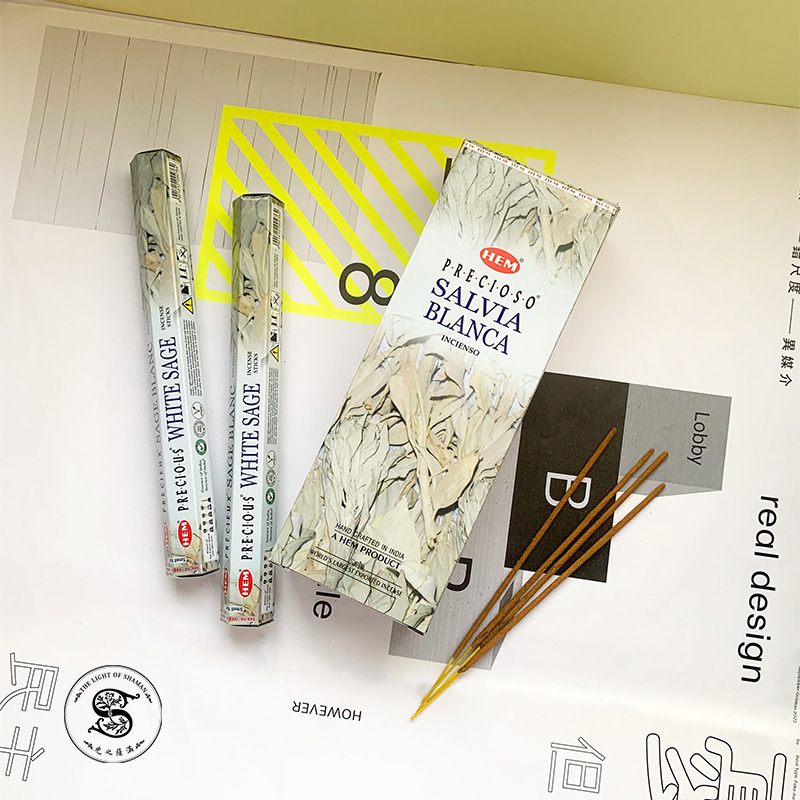 HEM印度白鼠尾草線香散發出淡淡的草本香氣有助於營造舒適的氛圍適合用於冥想放鬆和提升心靈意識-光之薩滿