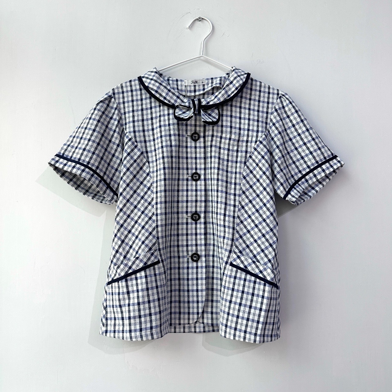 日本製甜美感蝴蝶結格紋上衣