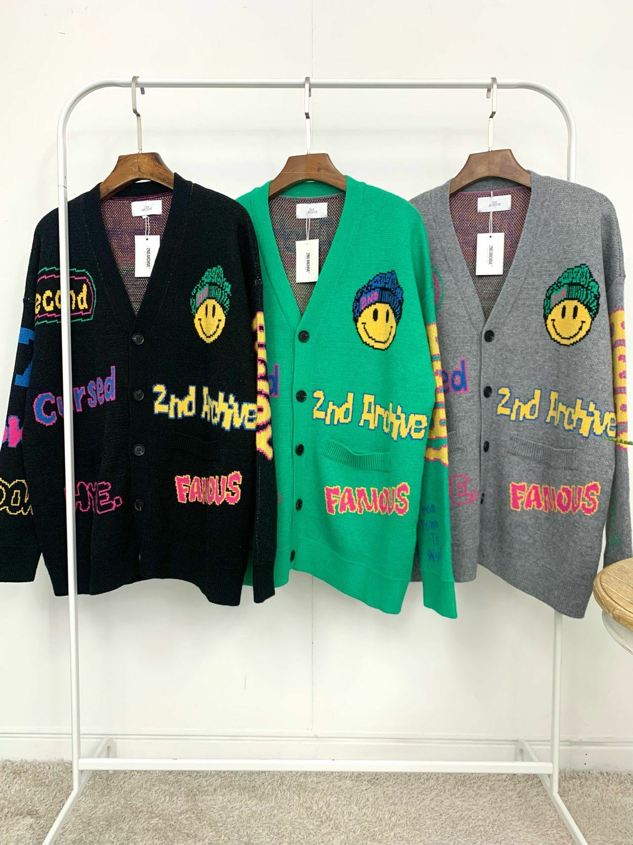 哈哈笑圖案開胸針織外套 2nd ARCHIVE-034JK