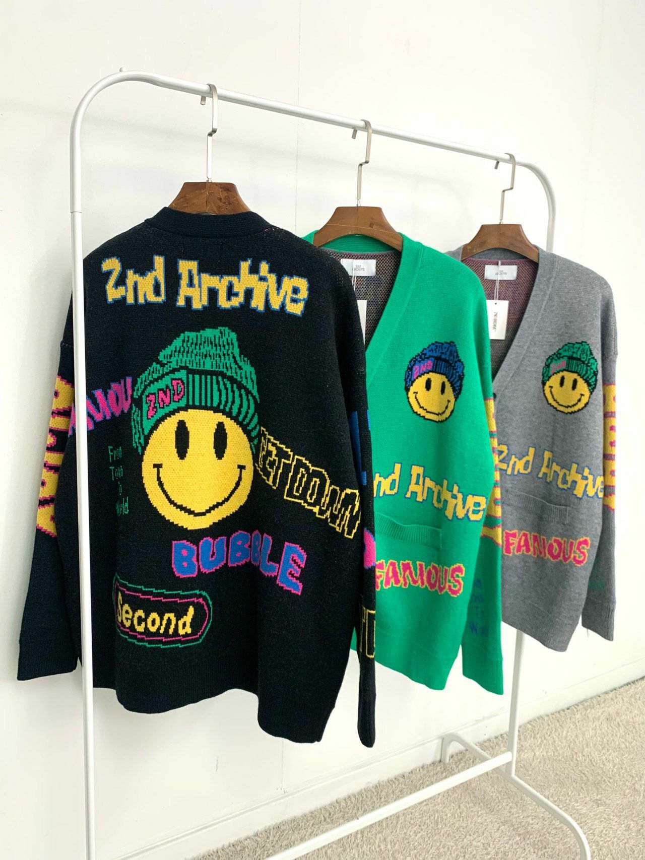 哈哈笑圖案開胸針織外套 2nd ARCHIVE-034JK