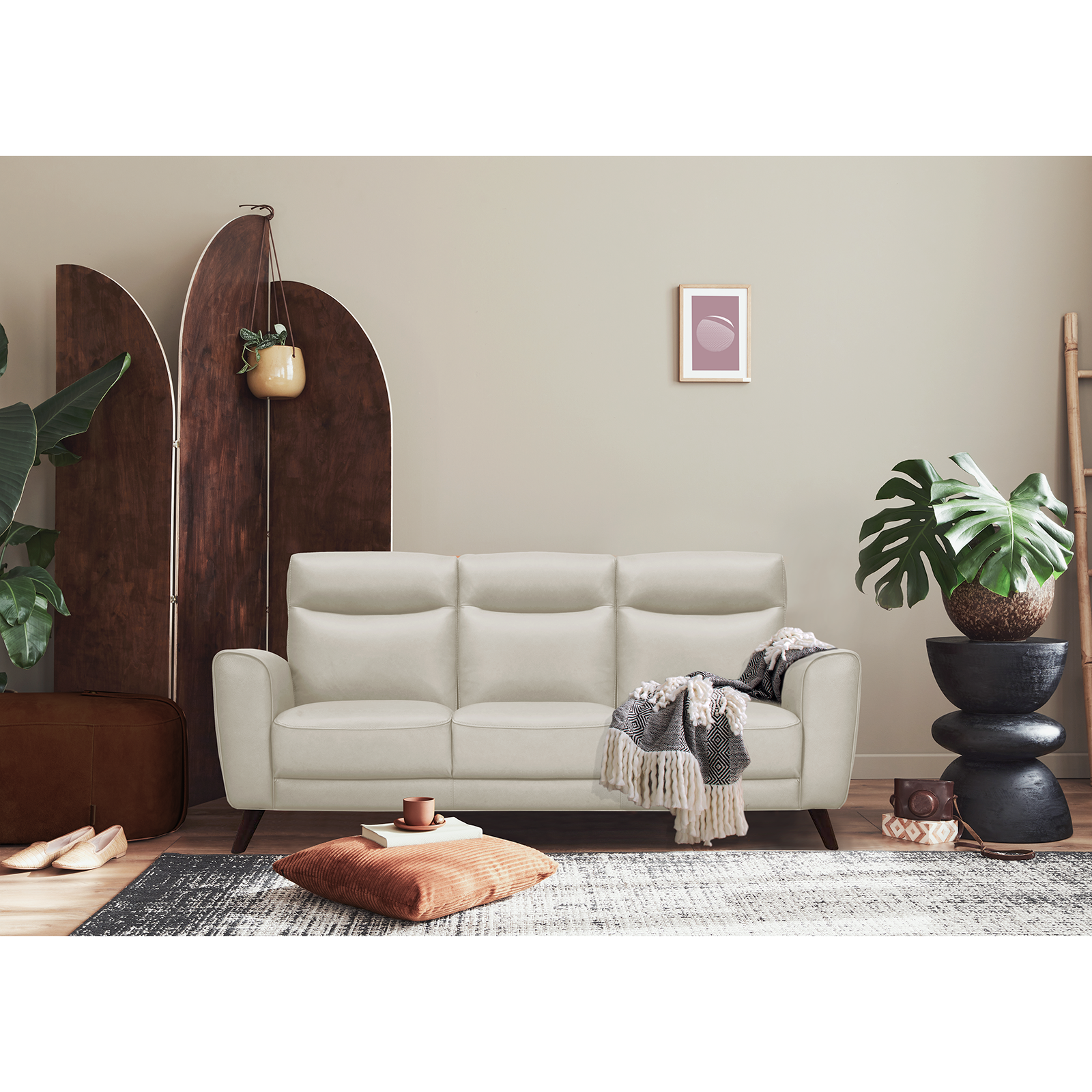 Cassie 全牛皮沙發 - 米白色〔SFV3526B〕