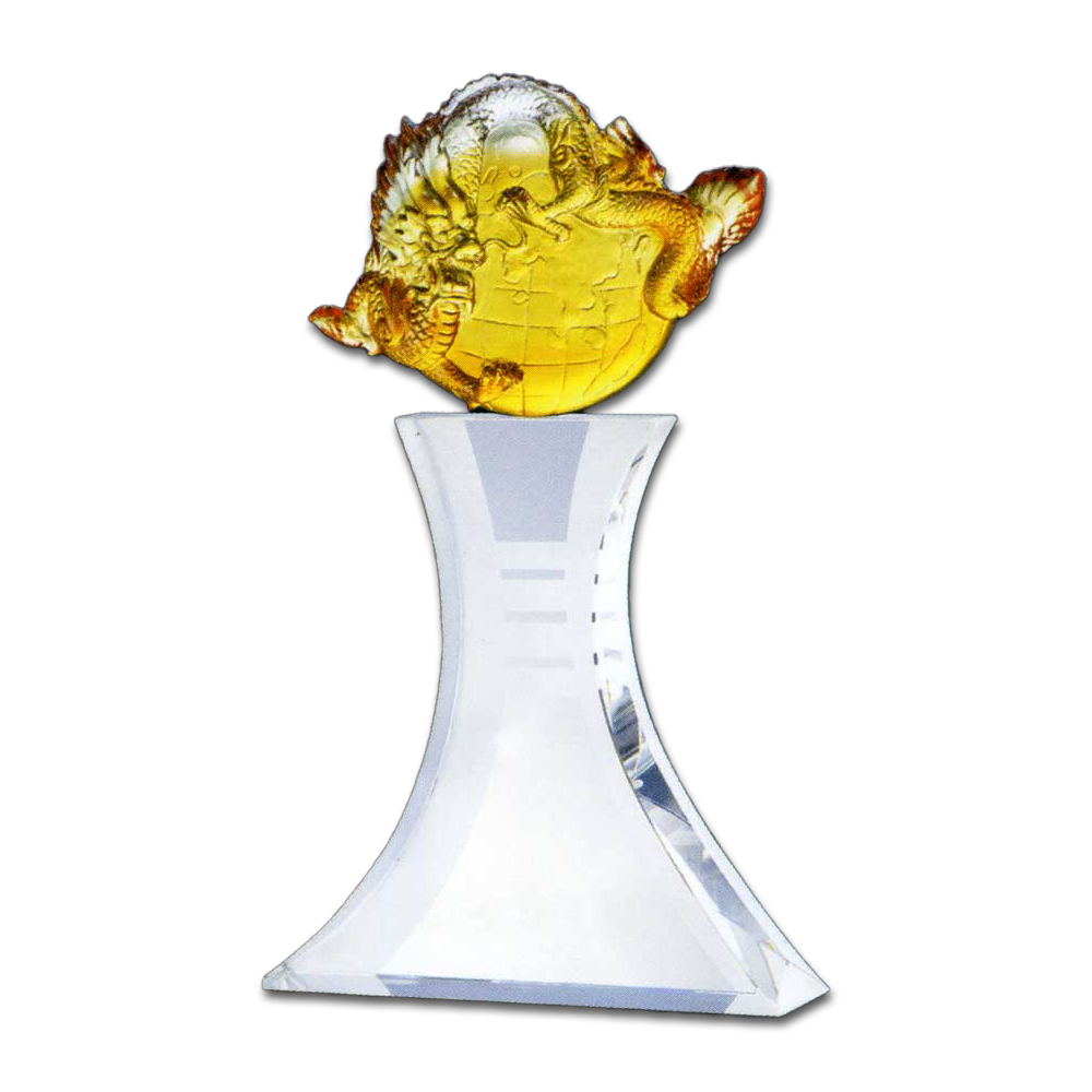 龍行天下琉璃水晶獎座｜龍形設計象徵吉祥與成功｜客製刻字高端禮品