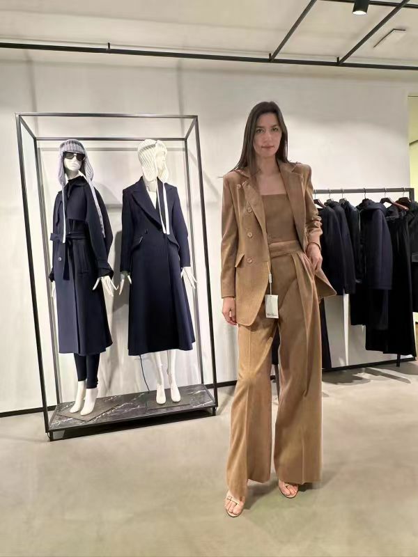 Max Mara 駝色駝絨闊腿休閒褲 -T