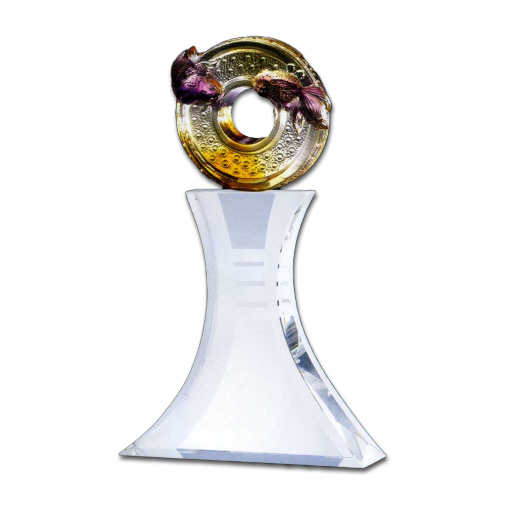 圓融琉璃水晶獎座｜連年有餘吉慶賀喜 客製刻字尊榮饋贈