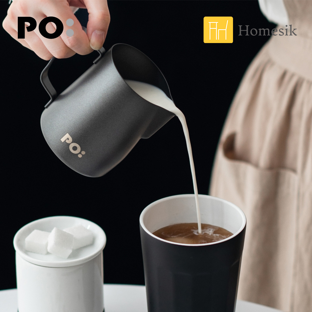 不銹鋼咖啡拉花杯 連刻度量杯 350ml (黑色磨砂) PO:162 拉花壺 手沖杯 