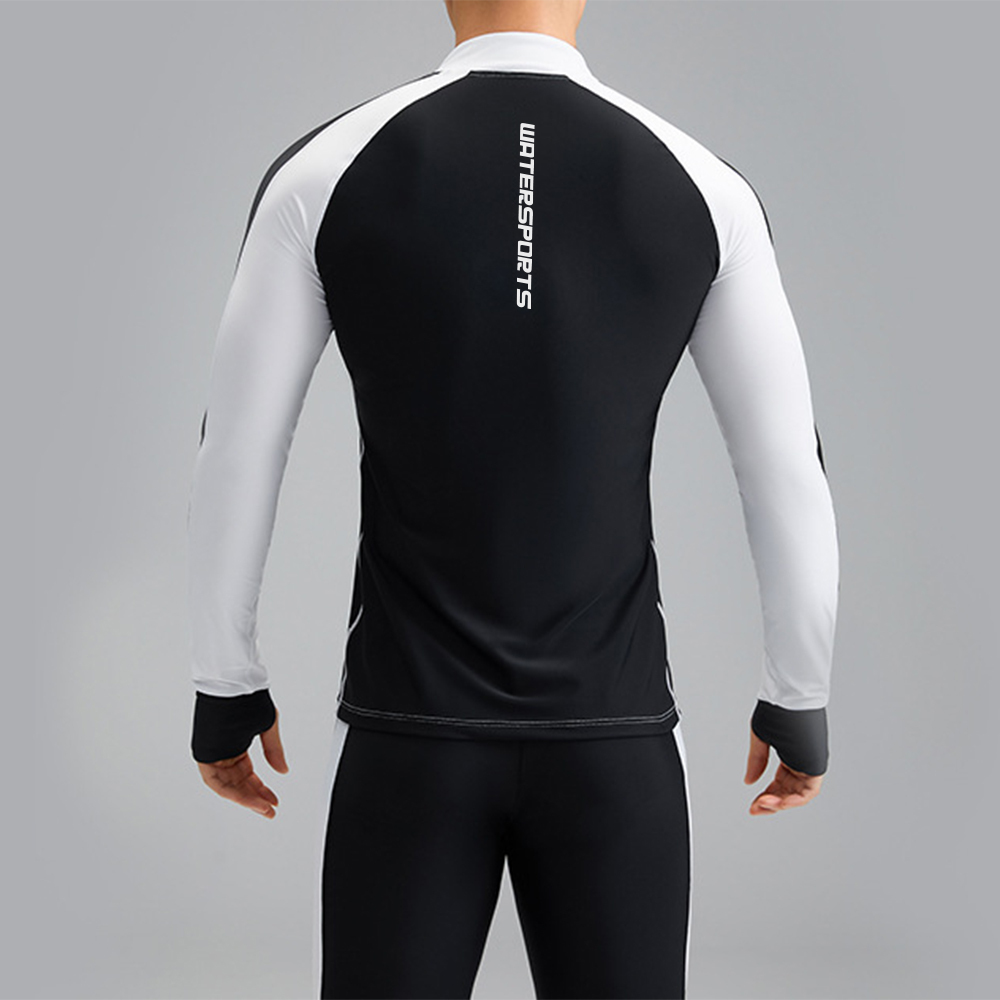 中性拼色長袖游泳防曬夾克 - 白/黑