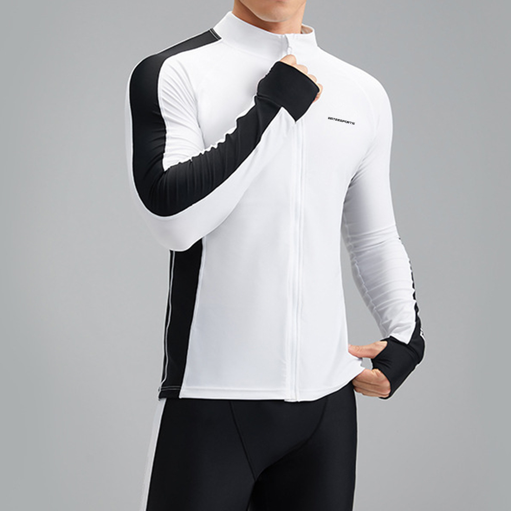 中性拼色長袖游泳防曬夾克 - 白/黑