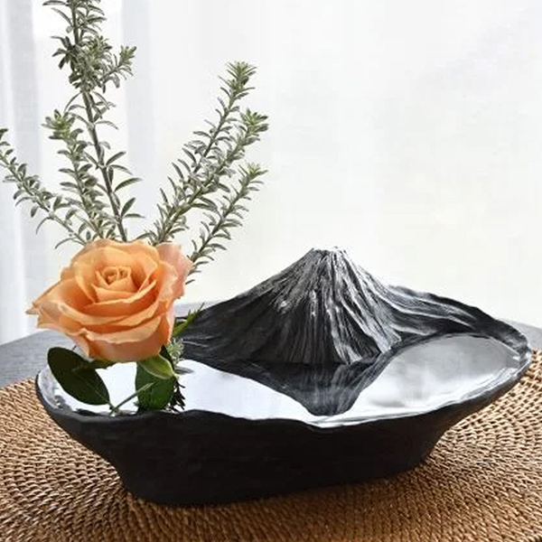 【銀雅堂】倒映富士水盤花器-墨富士 (大)