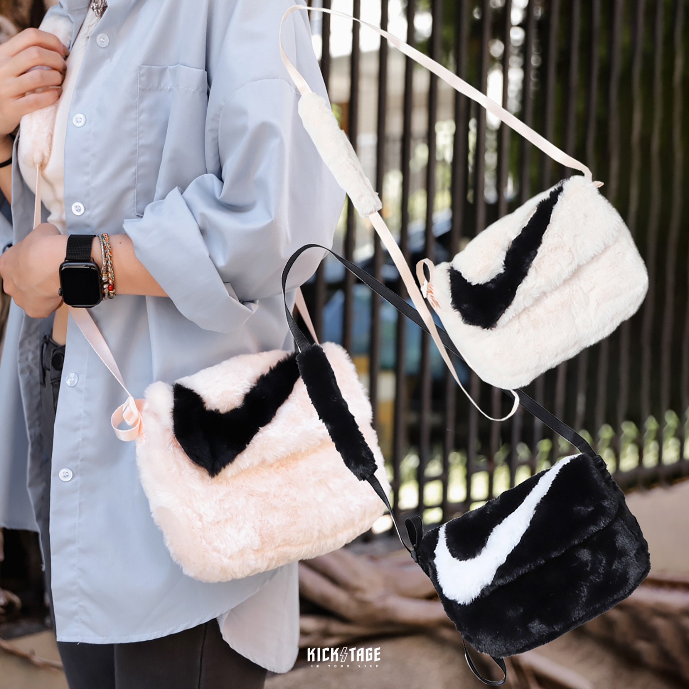 NIKE SPORTSWEAR FUTURA 365 粉色 黑色 毛絨 仿兔毛 小包 側背包 斜背包【FB3048】