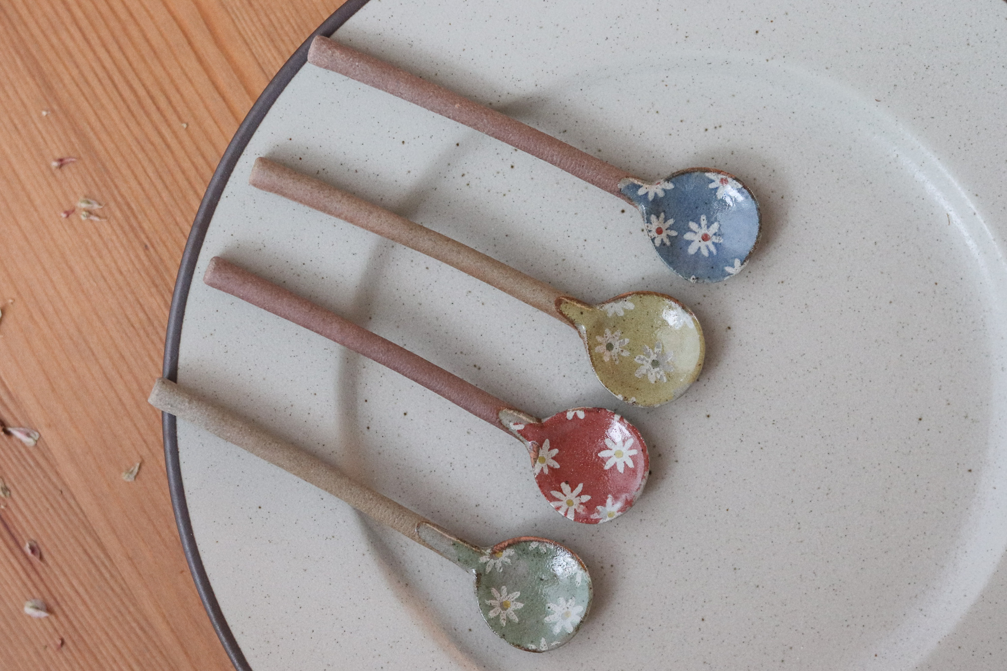 日本 復古 小花 陶製 調味匙 攪拌匙