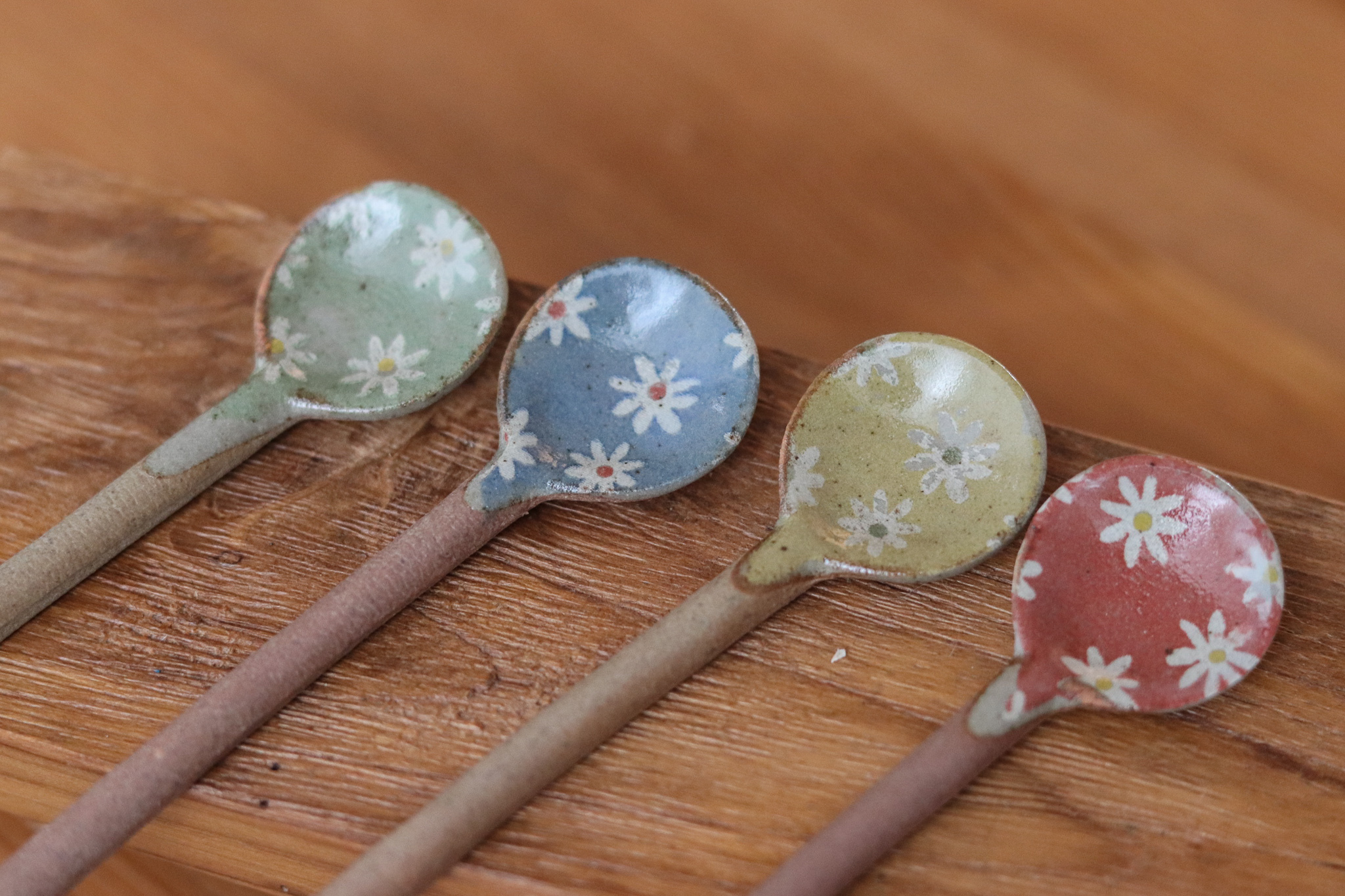 日本 復古 小花 陶製 調味匙 攪拌匙