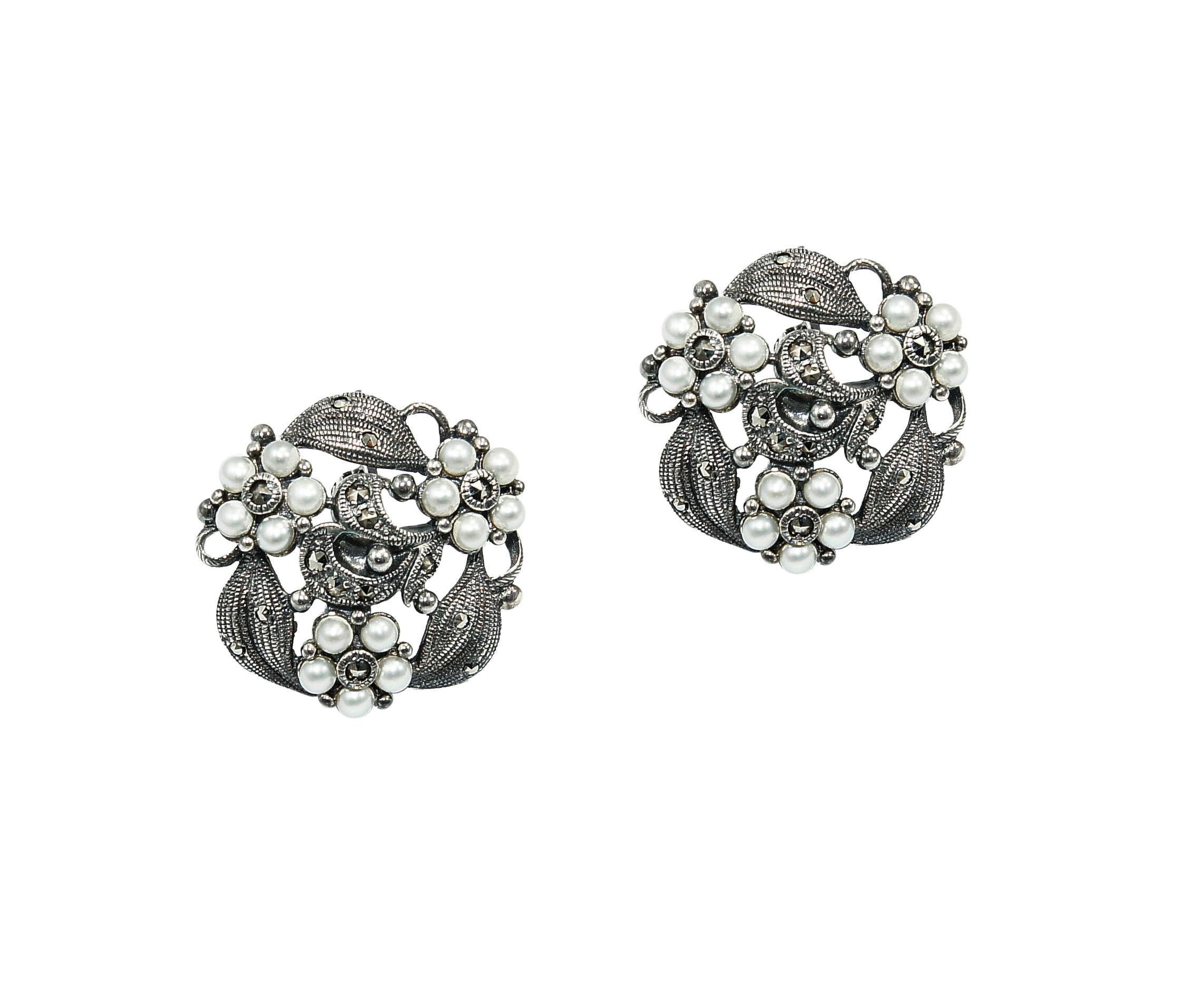 小米珠花叢耳環(夾式)