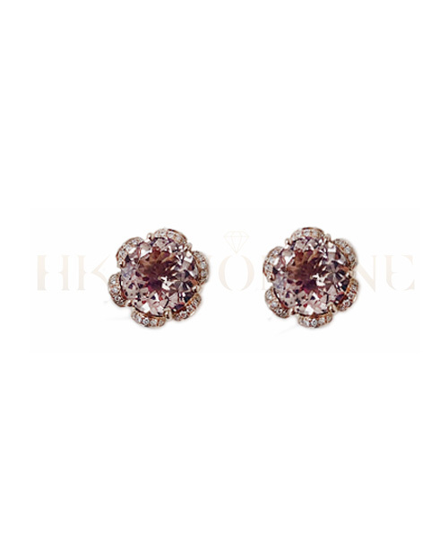 14K Rose Gold 9mm Morganite Flower Diamond Earrings