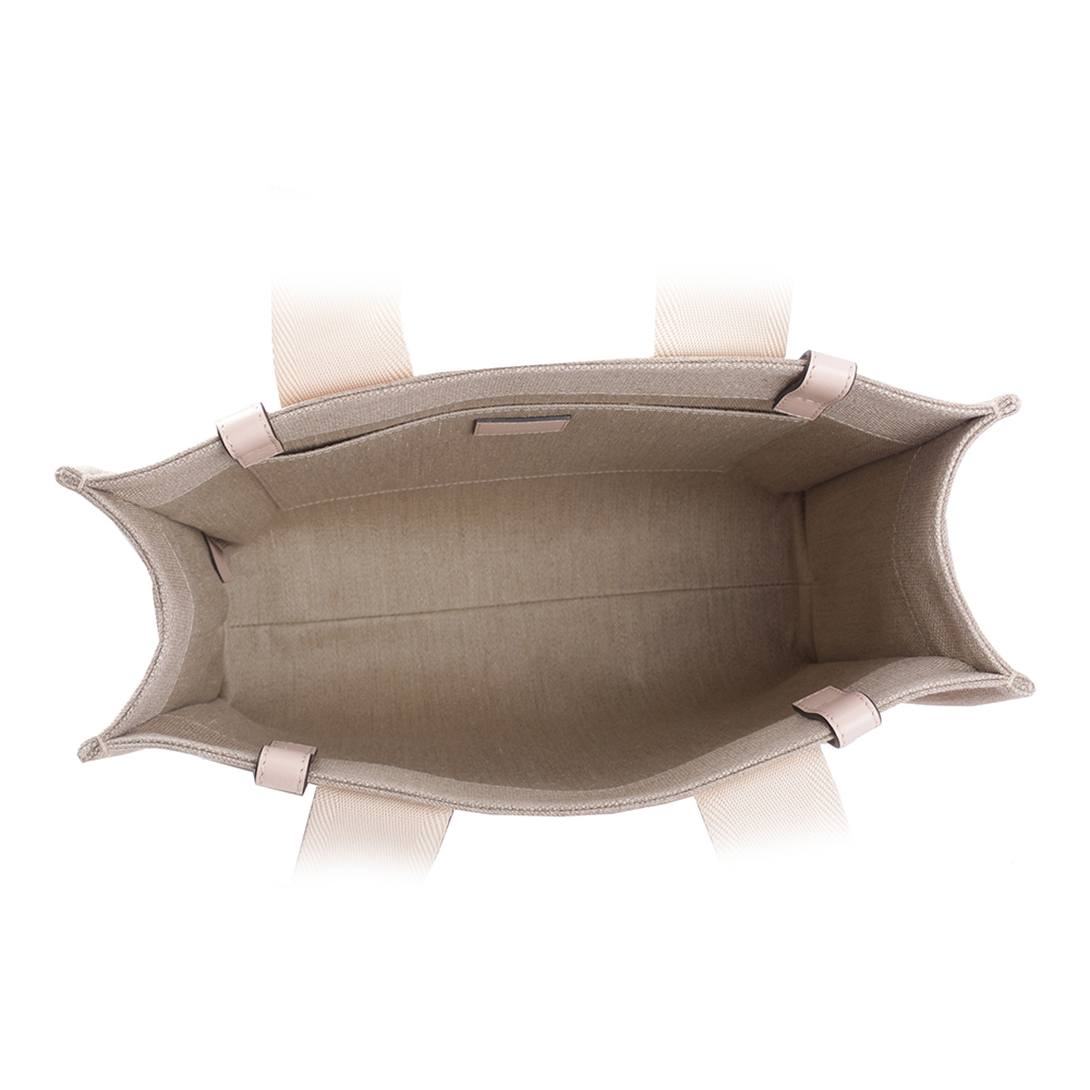 【CHLOE'】Woody 亞麻帆布拼牛皮托特包(中款)(灰粉色) CHC22AS383I266J5