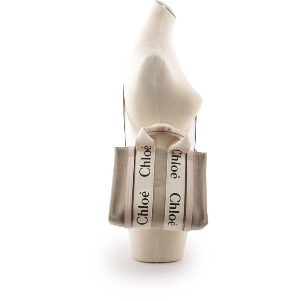 【Chloe】Woody 帆布拼牛皮手提/斜背二用托特包(小)(灰粉色) CHC22AS397I266J5