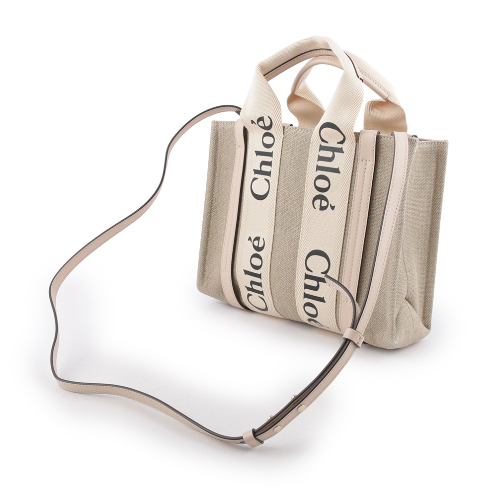 【Chloe】Woody 帆布拼牛皮手提/斜背二用托特包(小)(灰粉色) CHC22AS397I266J5