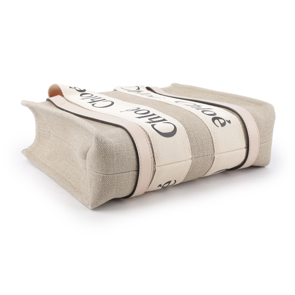 【Chloe】Woody 帆布拼牛皮手提/斜背二用托特包(小)(灰粉色) CHC22AS397I266J5