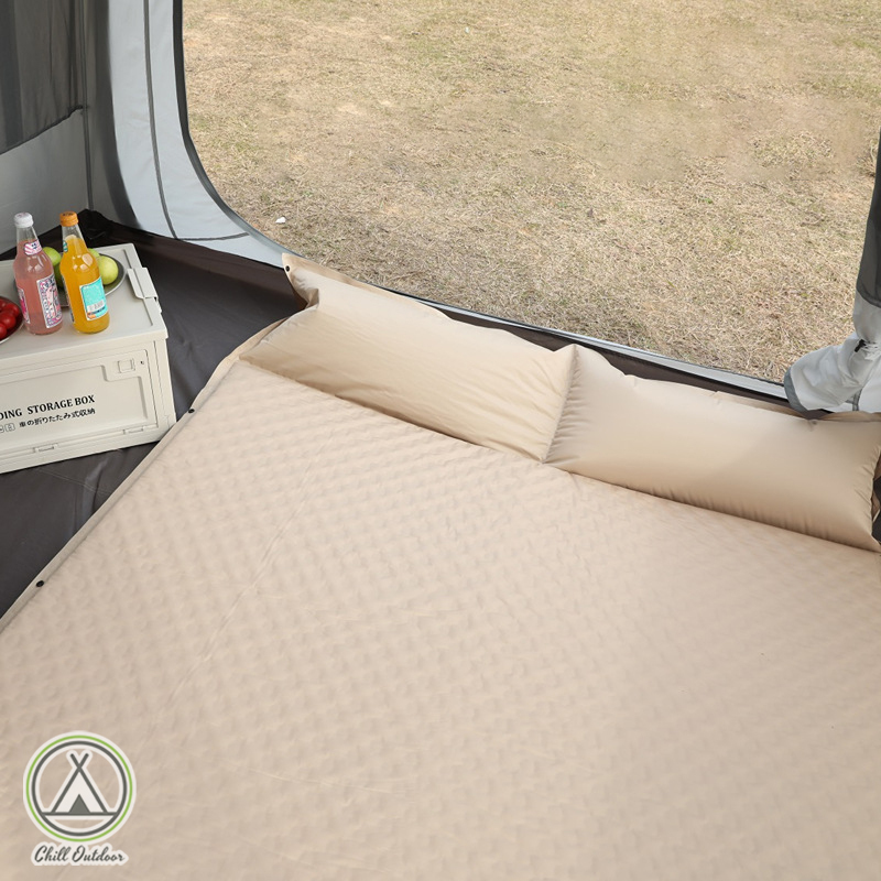 蛋巢紋自動充氣睡墊－(米色/軍綠)