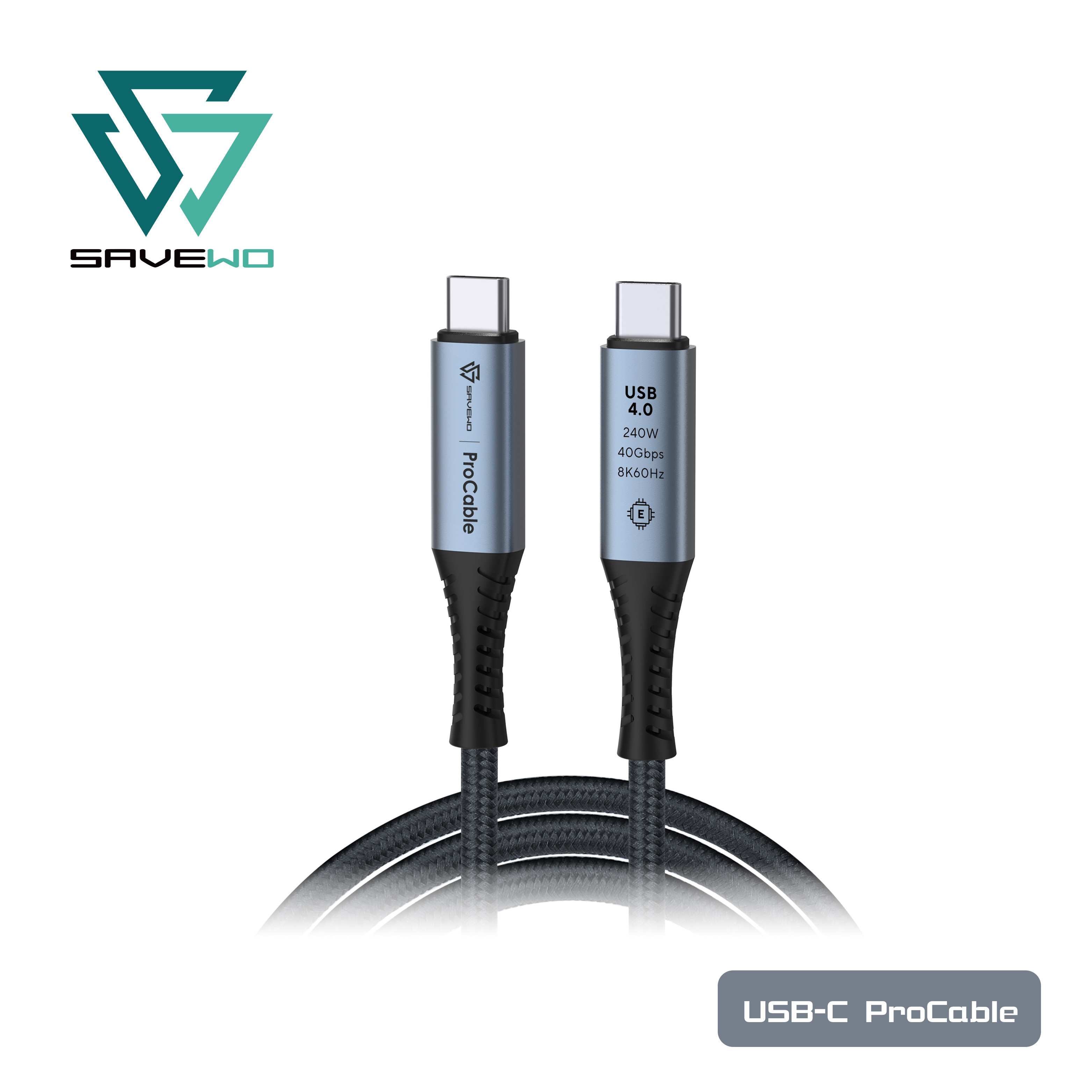 *1米* SAVEWO ProCable USB-C USB4 Thunderbolt 4 極速充電傳輸線 (鈦藍色)