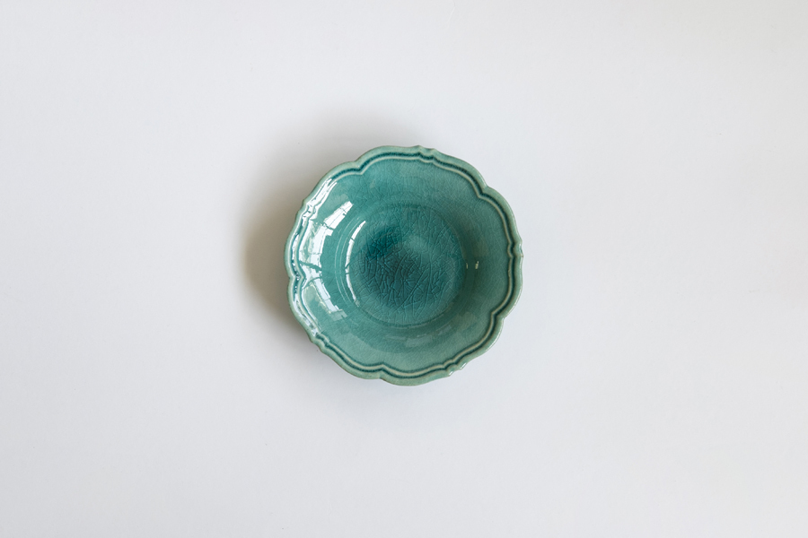 Awabi ware 岡本純一-輪花皿S  土耳其藍