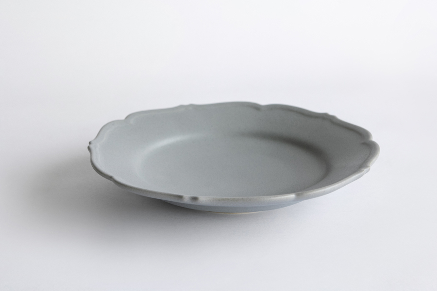 Awabi ware 岡本純一-輪花皿M 灰藍