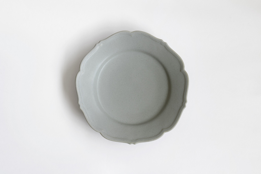Awabi ware 岡本純一-輪花皿M 灰藍